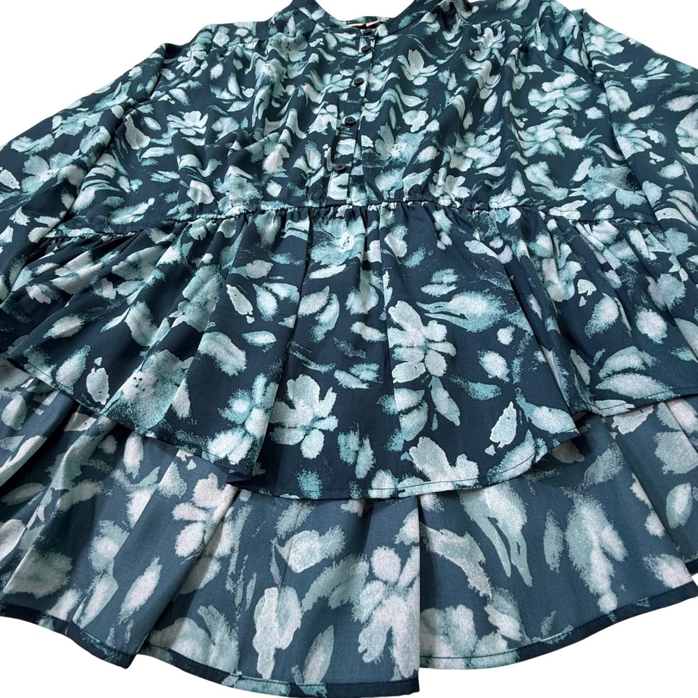 LOFT Floral Gathered Peplum Blouse 8 Petite Deep Forest Green - Picture 5 of 11